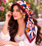 Etietnic Satin Square Head Scarf for Women,RED BORDER Printed