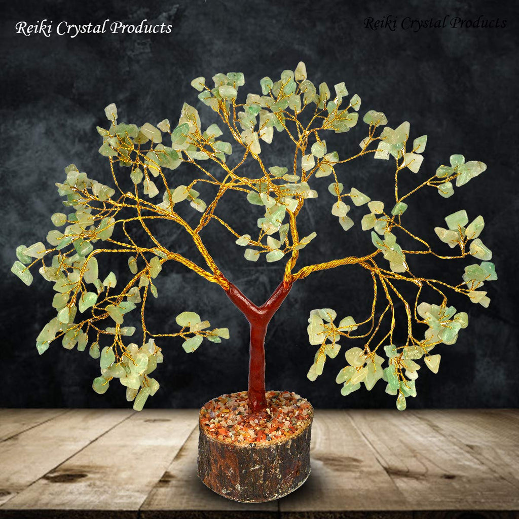 Crystu Certified Green Jade Stone Tree, 300 Beads Crystal Tree Stone Tree Showpiece
