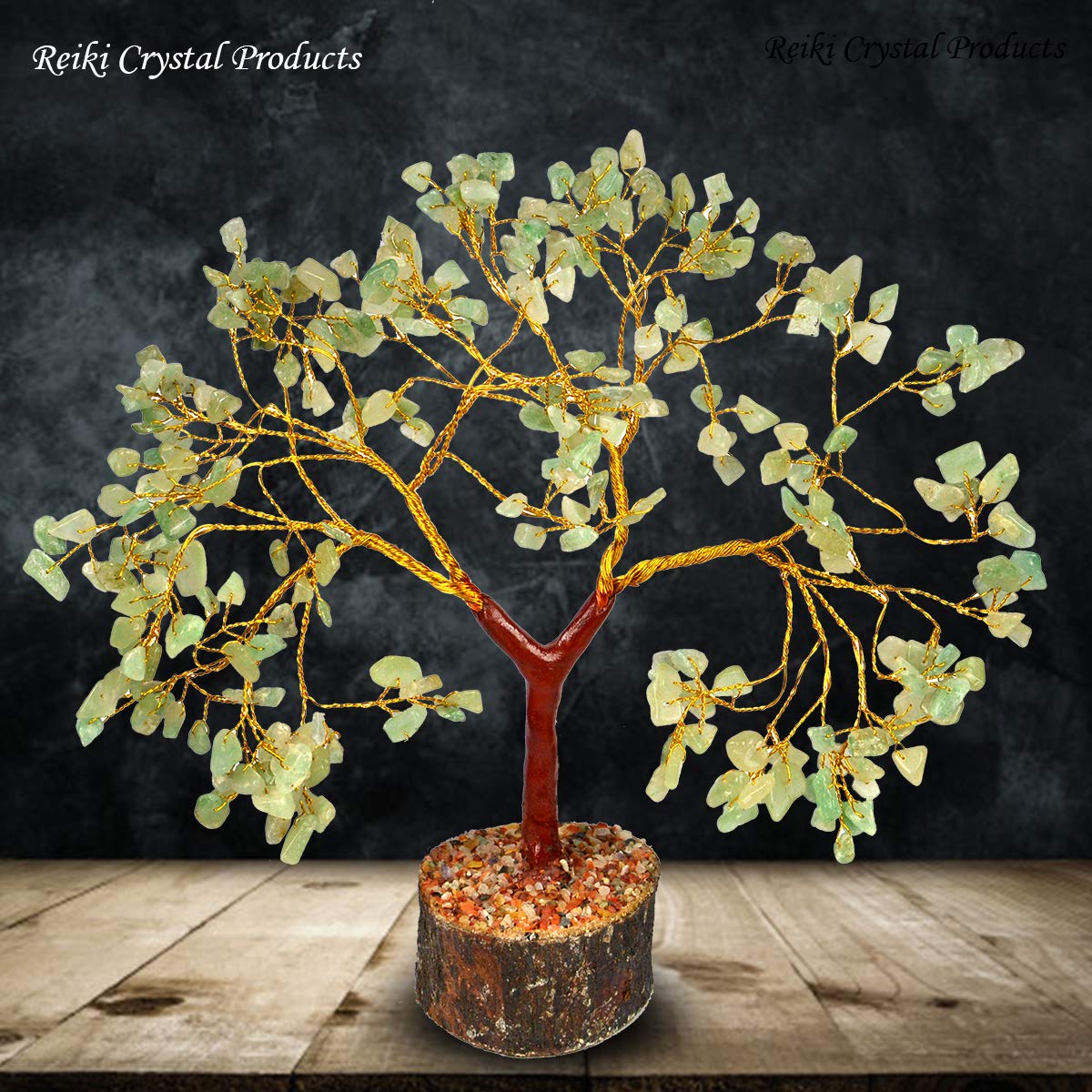 Crystu Certified Green Jade Stone Tree, 300 Beads Crystal Tree Stone Tree Showpiece