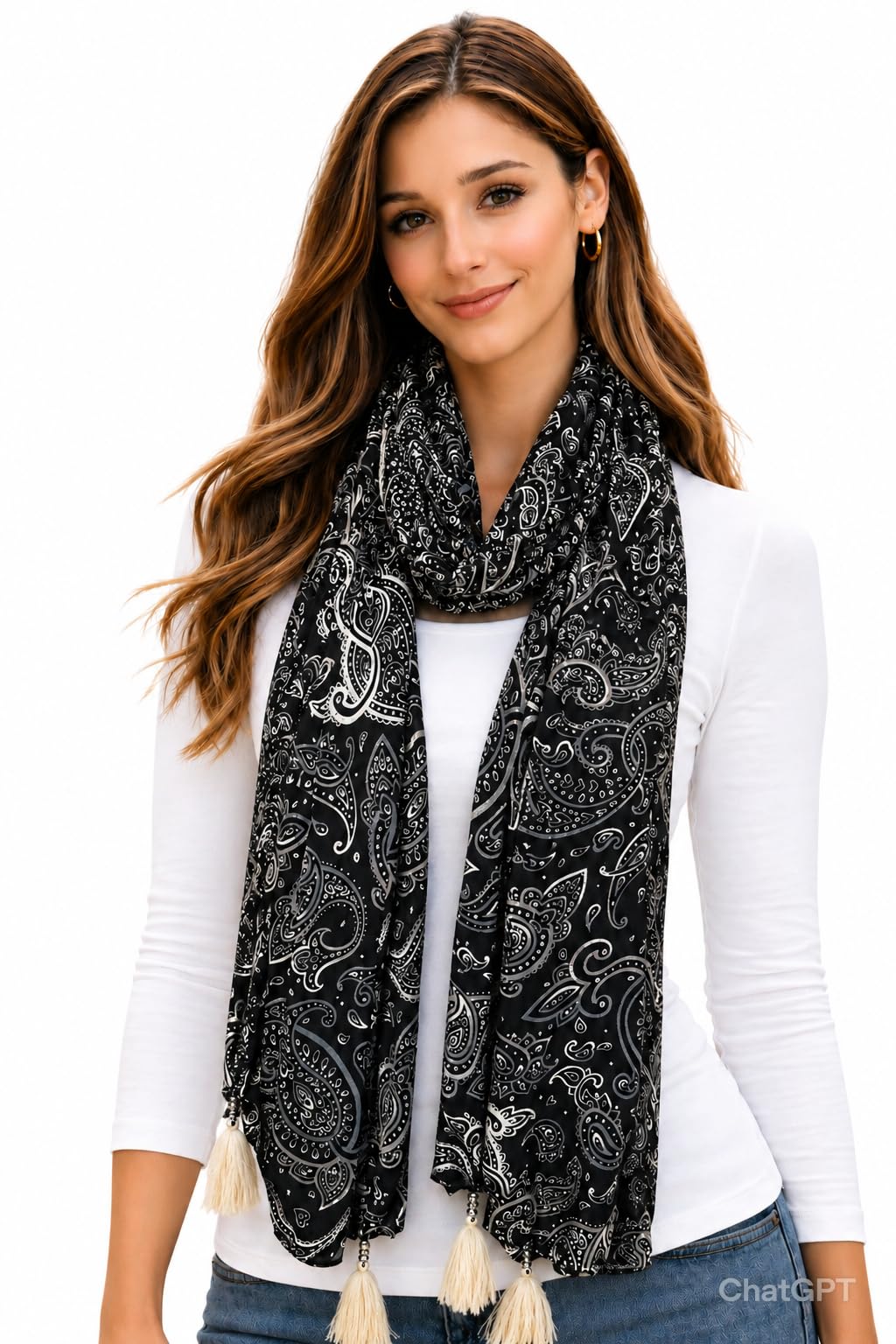 Women’s Printed Fashion Scarf for Women & Girls | Soft Lightweight Neck Wrap Stole with Tassels | Stylish Casual Daily Wear Scarf
