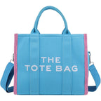 MAIRO LIFESTYLE Women Canvas The Tote Bag with Zipper Small Purse Crossbody Bag Top Handle Traveler Handbag (Blue with Pink edge)