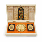 Ram Lalla Charan Paduka Pocket Temple for Pooja Room, Home Mandir, Prayer Space, Car Dashboard & Spiritual Gifting | Pearl & Brown Finish | Medium & Big Size Devotional Decor (Pearl, Large)