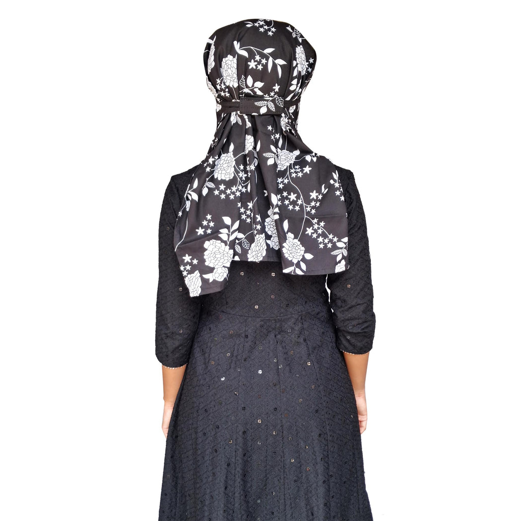Switchon Scarf Hijab Rayon Printed fancy scarf for women Size Adjustable -Hook loop tape (Black_White)