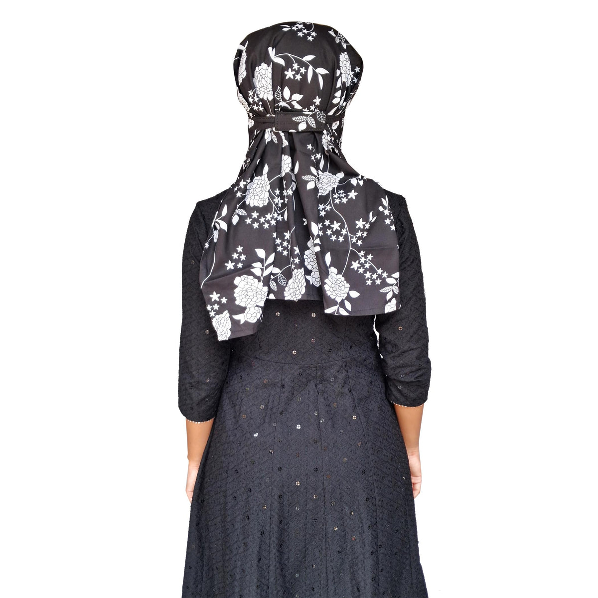 Switchon Scarf Hijab Rayon Printed fancy scarf for women Size Adjustable -Hook loop tape (Black_White)