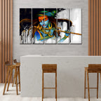 VIBECRAFTS 5 Pieces Wall Painting Shri Krishna Playing Flute For Home | Office |Living Room | Gift (PTVC5Pcs4_8506)
