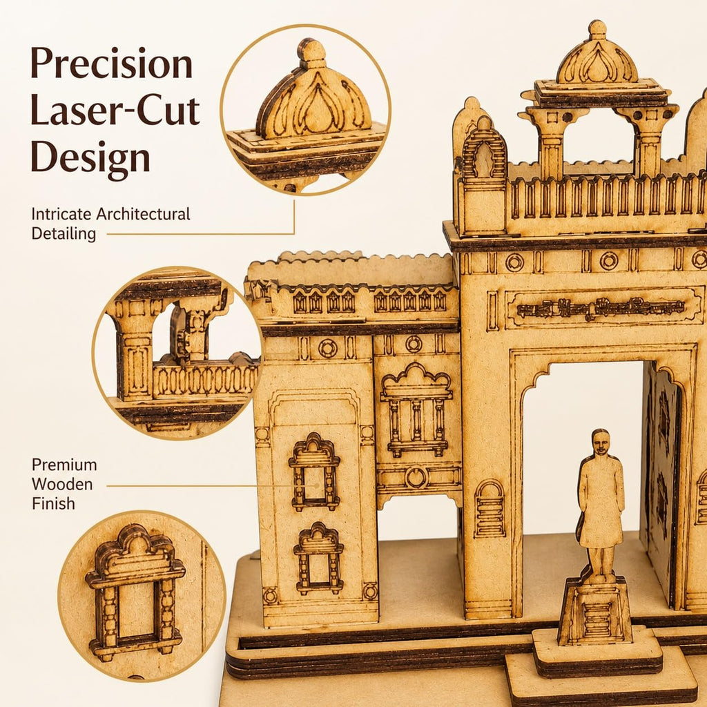 VISHUFAB Handcrafted Wooden Varanasi BHU Gate 3D Miniature | Temple Architecture Model Showpiece | Traditional Home & Office Decor(Banaras Hindu university)