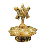 Kridaykraft Metal Tirupati Balaji Panch Mukhi Diya with Shanku Stand Gold Plated for Home and Office Pooja Room Decoration 5 batti Diya