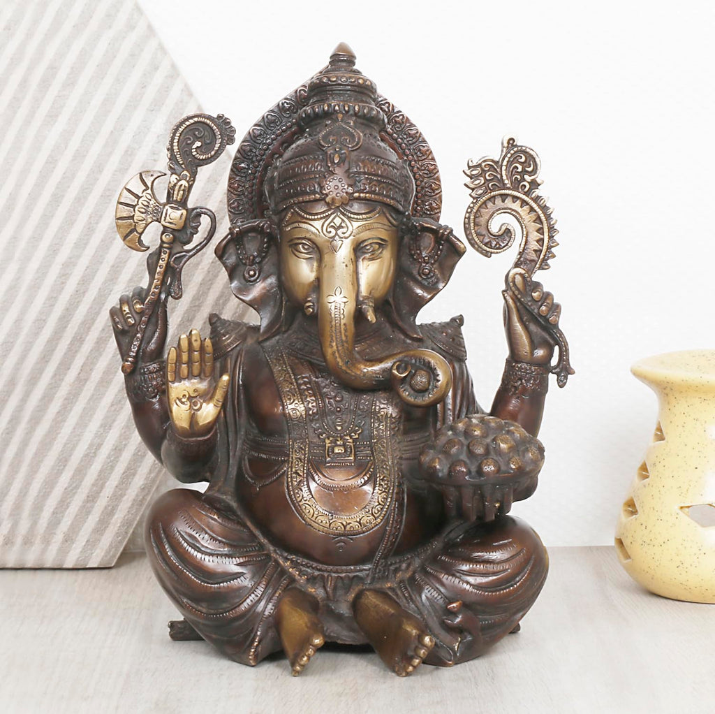 ARTVARKO Brass Lord Ganesha Sitting Statue Idol Ganesh Murti Home Décor for Puja Height 10 Inches