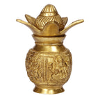 ARTVARKO Brass Laxmi Ganesha Carving Mangal Kalash with Coconut & Leafs for Gift Pooja Temple and Home Decorative Items Size 7 Inches