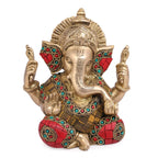 ARTVARKO Brass Lord Ganesha Brass Statue God Ganesh Bhagwan Ganpati Sitting Idol Sculpture Home Décor Murti. 5.5 Inch