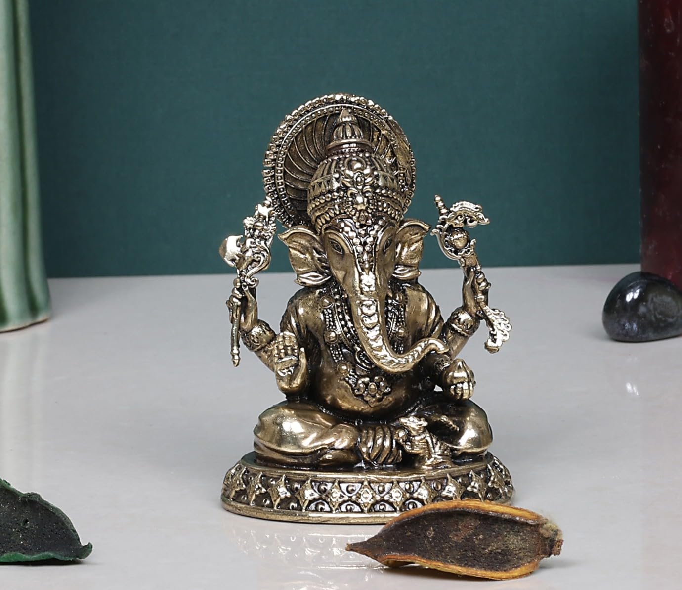ARTVARKO Brass Superfine Lord Ganesh Murti Ganesha Idol Ganpati Brass Vinayaka Statue for Home Decoration Puja Gift 3 Inch