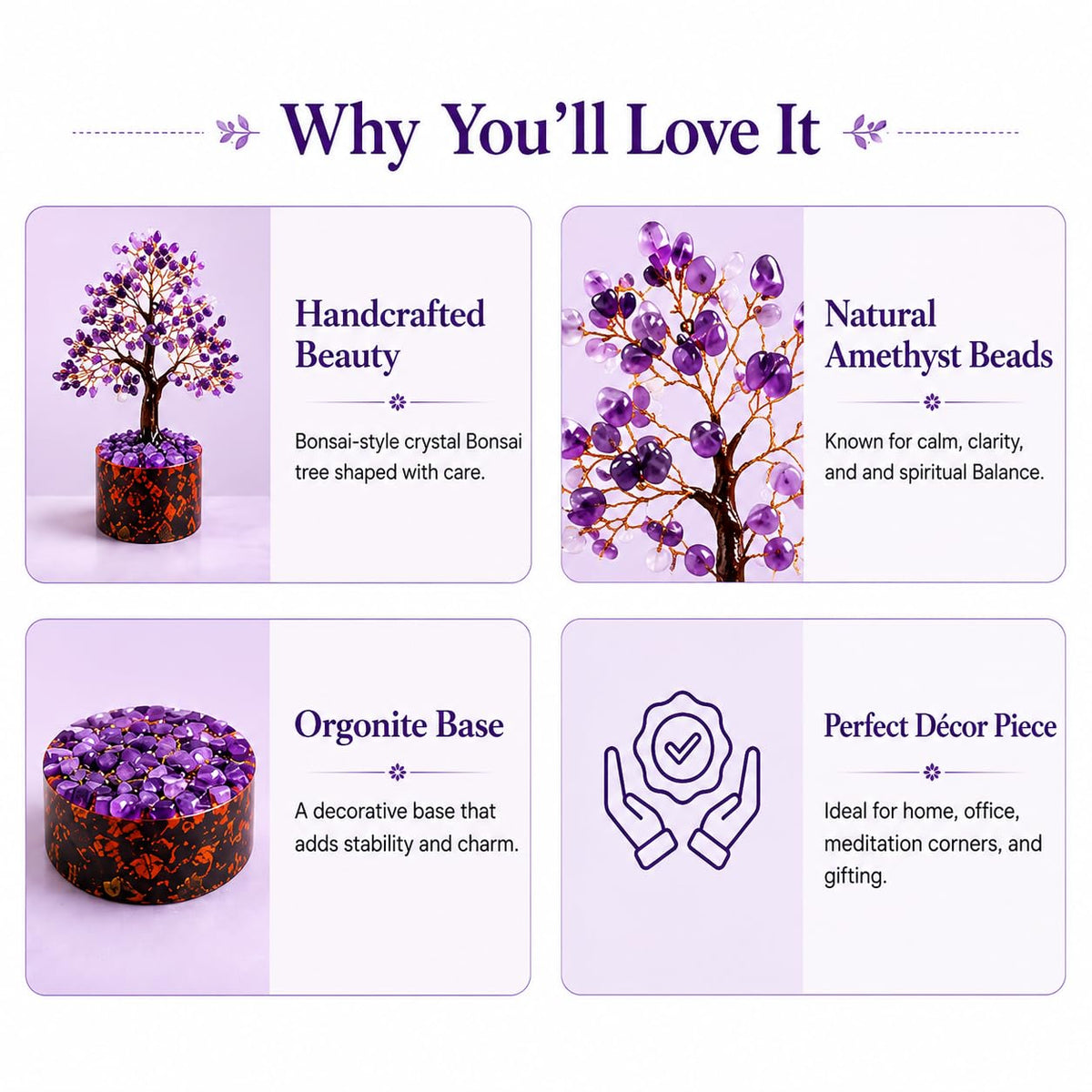 Hari Enterprises Amethyst Crystal Tree with 300 Beads | Amethyst Money Tree for Home Décor | Feng Shui Crystal Tree for Wealth, Positivity & Prosperity | Handmade Decorative Crystal Plant