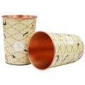 MERCAPE® 100% Pure Copper Glasses Set of 2 | Designer Meena Print | 300ml Each | Ayurvedic Benefits | Handmade Copper Tumblers for Daily Use & Gifting (Multiple Designs) (Beige Swallow Design)