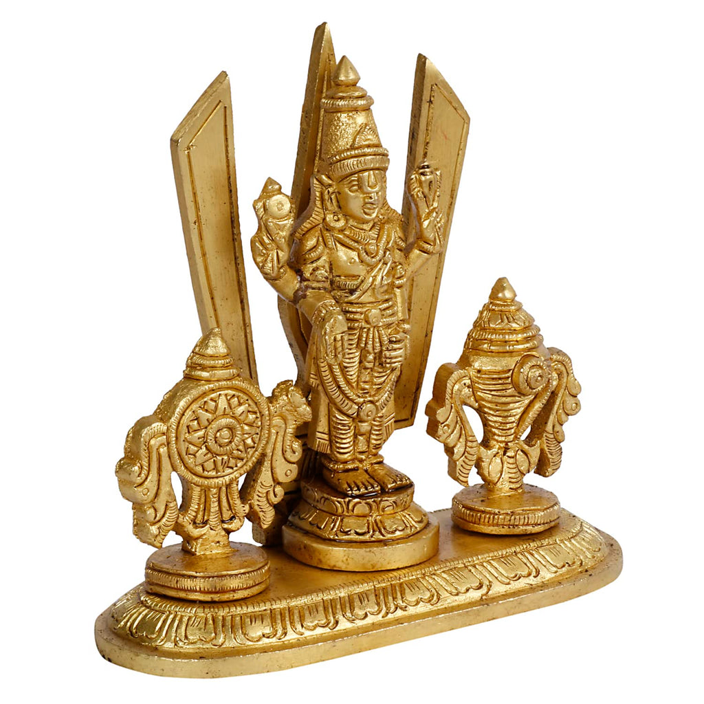 ARTVARKO Brass Tirupati Balaji Venkateshwara Idol Vishnu Chakra Namah Shankh Statue Murti Lord Srinivasa Pooja Vastu Religious Idol for Home Office Temple 5 Inch