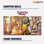 VIBECRAFTS Canvas Paintings for Living Room Drawing Room Canvas Rajasthani Art Woman Taking water from Well for Home|Office|Gift(PTVCH_2400NV)(48 x 24 Inches)