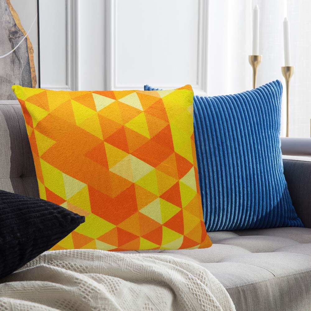 Khooti Velvet Cushion Cover, 20x20 (Triangular Orange Yellow)(Pack of 3)