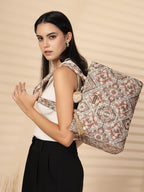 ENSAC Ethnic Print Tote Bag With Zip For Women & Girls | Lightweight Canvas Shoulder Bag, Stylish Designer Handbag, Ethnic Design, Perfect for Office, College & Shopping Use