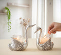 KridayKraft Aluminium Pair of Swans for Good Luck and Love | Candle Holder for Home Decor Tabletop | Showpiece for Gifting Anniversary Valentine's Day (Votive Candle Holders)