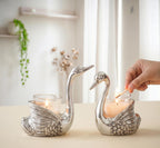 KridayKraft Aluminium Pair of Swans for Good Luck and Love | Candle Holder for Home Decor Tabletop | Showpiece for Gifting Anniversary Valentine's Day (Votive Candle Holders)