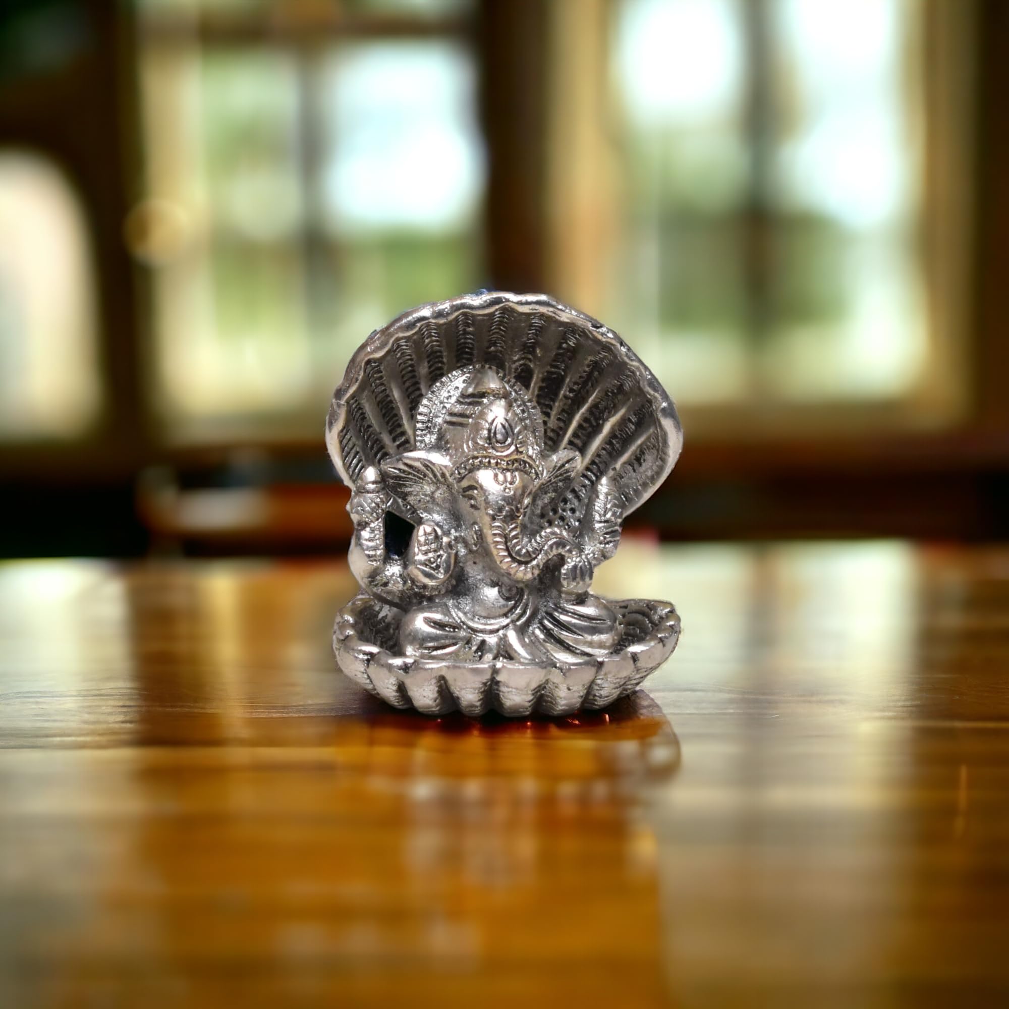 KridayKraft Aluminium Pure Brass | Mandir Ganesh Idol for Desk, Car, and Home Dcor | Yellow Antique Finish