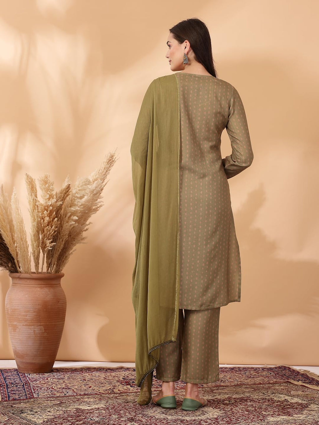 Printed Straight Pashmina Kurta Set with Dupatta for Women