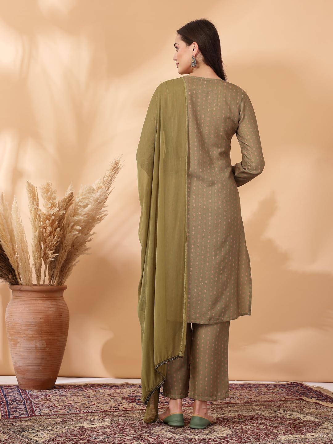 Printed Straight Pashmina Kurta Set with Dupatta for Women
