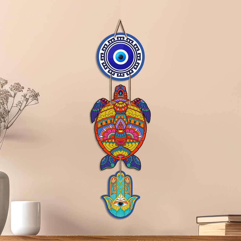 Artvibes Sea Turtle Evil Eye Wall Art for Home Entrance | Protective Nazar Battu MDF Hanging Decor | Vastu Decorative Accent for Living Room | Office | Bedroom & Balcony | Housewarming Gift (WH_8540N)