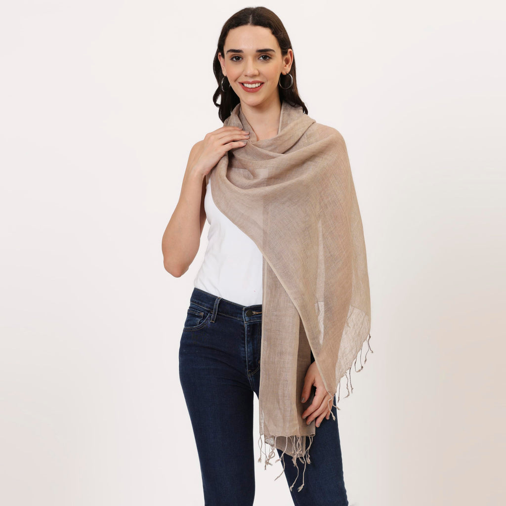 VERAME 100% Linen Scarf for Women – Lightweight Breathable Summer Wrap, Soft Fashion Shawl, Casual Travel Scarves, 55x180 cm (Beige)