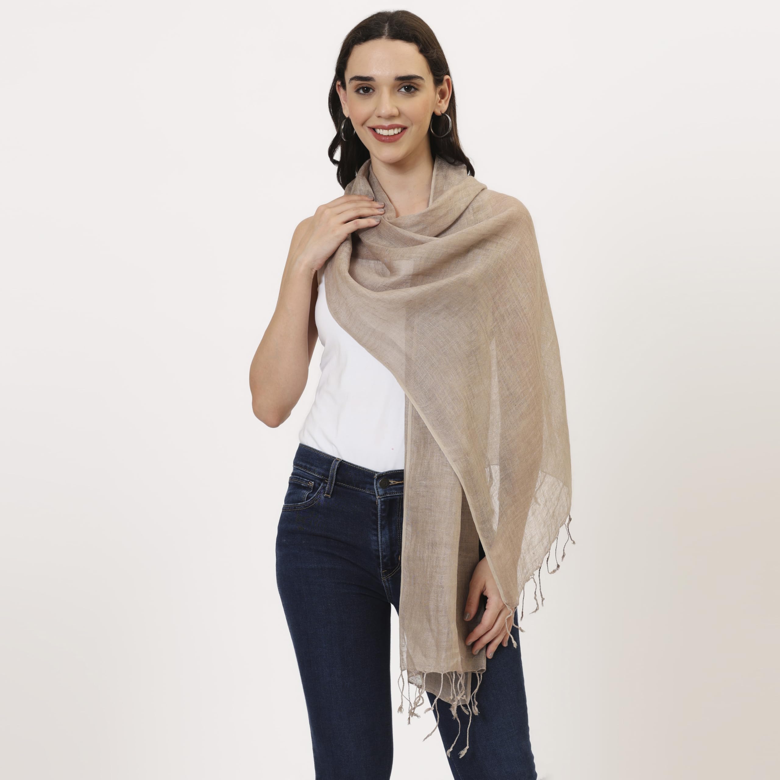 VERAME 100% Linen Scarf for Women – Lightweight Breathable Summer Wrap, Soft Fashion Shawl, Casual Travel Scarves, 55x180 cm (Beige)