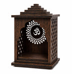 Shivay Anantam Wooden Pooja Mandir for Home, Office & Car | Handcrafted MDF Temple with Om Design | Decorative Mini Mandir for God Idol | Dark Brown Finish | Size H12 X W9 X D7 CM
