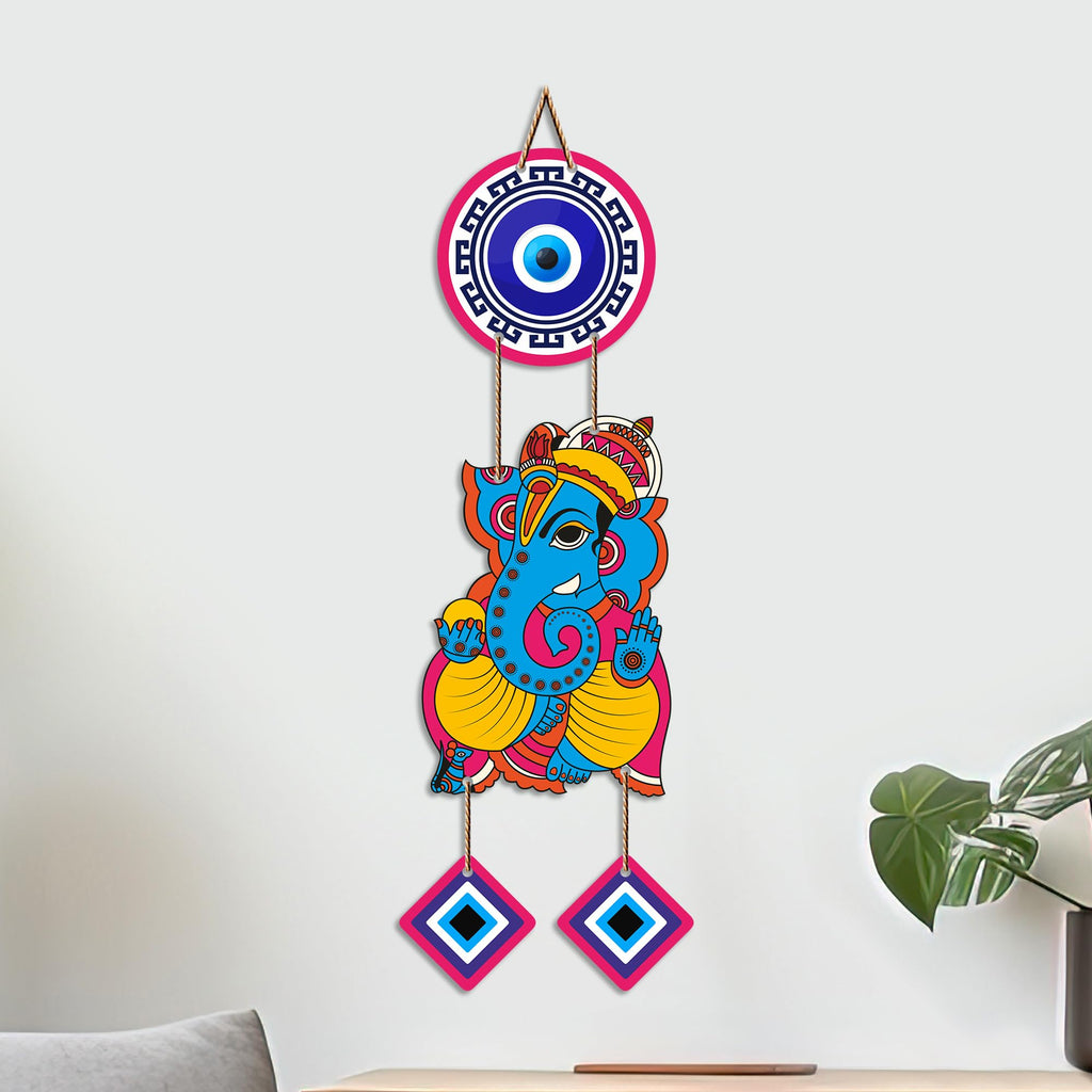 Artvibes Shree Ganesha Evil Eye Nazar Battu Wall Hanging for Home Entrance | Spiritual Vastu Decor for Living Room Bedroom Office Temple | Positive Energy MDF Decorative Gift (WH_8558N)