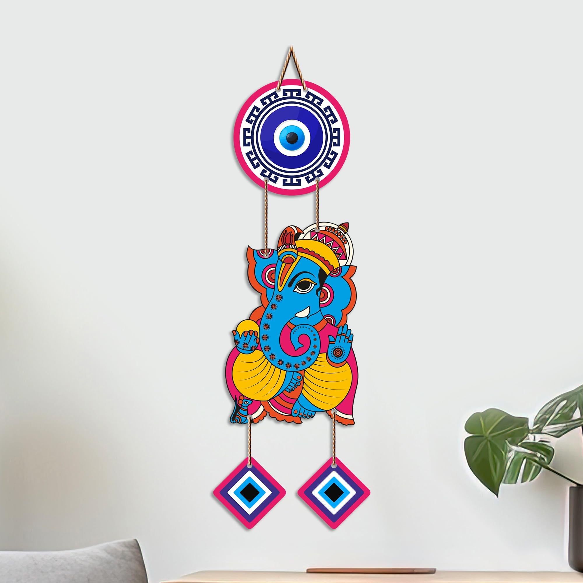 Artvibes Shree Ganesha Evil Eye Nazar Battu Wall Hanging for Home Entrance | Spiritual Vastu Decor for Living Room Bedroom Office Temple | Positive Energy MDF Decorative Gift (WH_8558N)