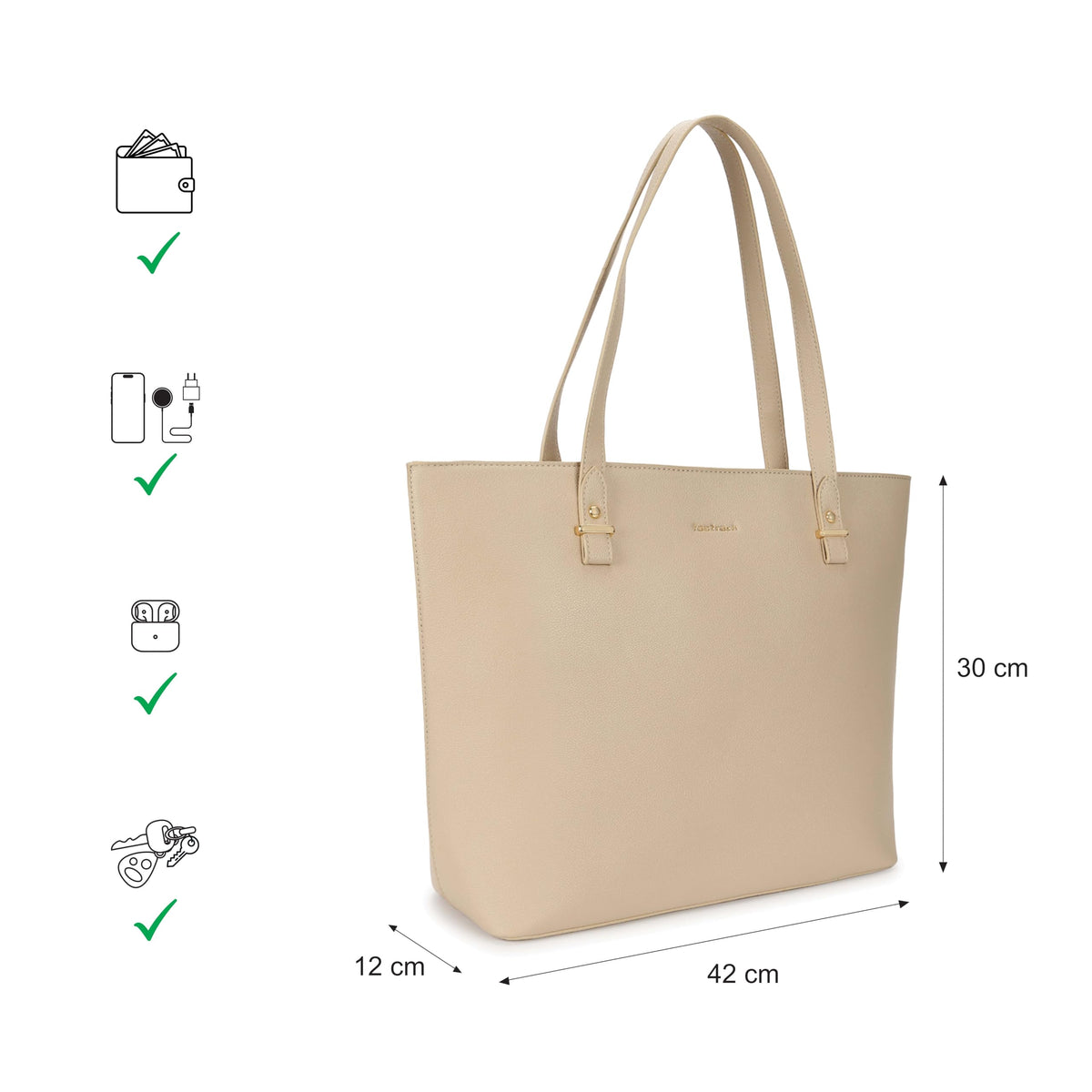 Fastrack PowerCarry Tote for Women| Semi-PU Faux Leather Tote with Zip Closure & Comfy Strap | Spacious 15.12L Handbag for Office, College, or Casual Outfits
