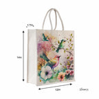 Sangra Canvas Reusable Bags for School, College, Lunch Bag for Office for Men and Women, Grocery Shopping Bag, Multi-Purpose Bag, Sturdy Handle With Zipper Lock (Pack of Two) (Painted Birds)
