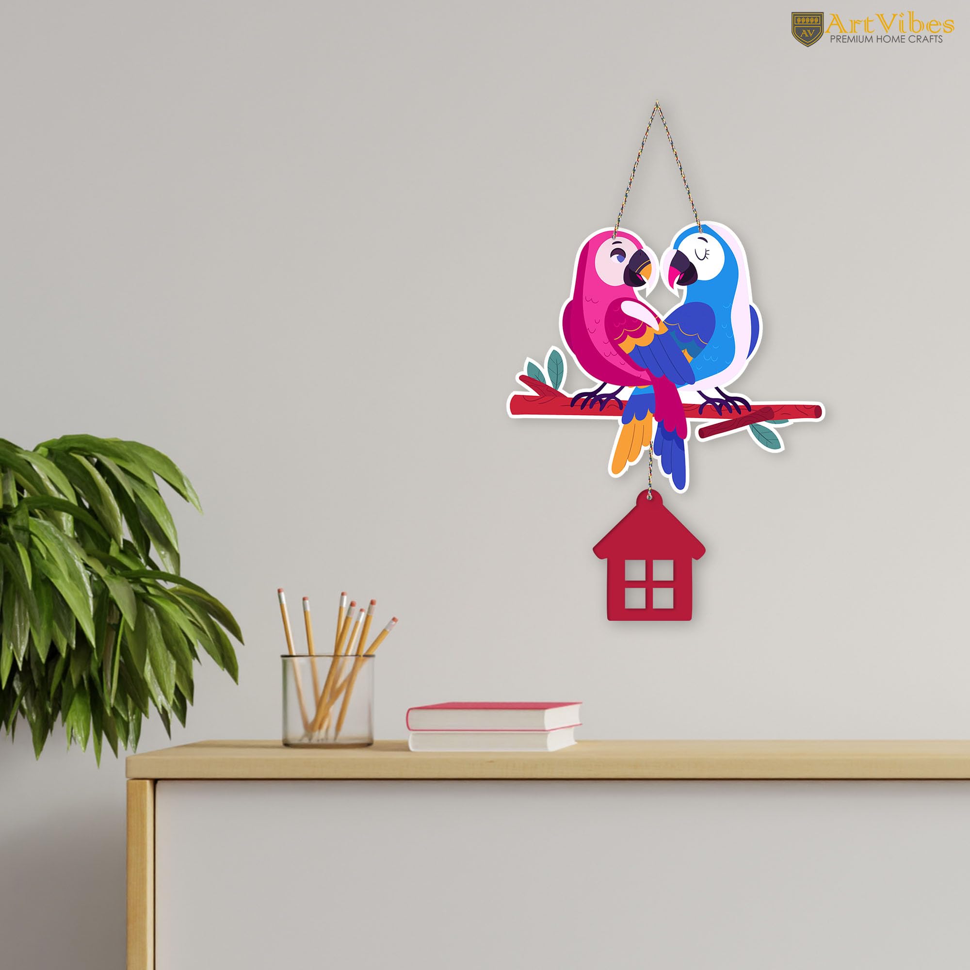 Artvibes Cute Pair of Macaw Parrots Decorative MDF Wooden Wall Art for Home | Living Room | Office | Cafe | Painting Wall Decor | Wall Illustrations | Ethnic Wall Decor | Ideal Gifts (WH_9108N)