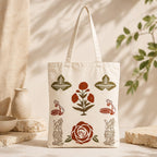 Neelkanth Imprint Hand Printed Floral Cotton Tote Bag, Eco Friendly Canvas Shoulder Handbag for Shopping, Office & Daily Use