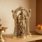 KridayKraft Tirupati Balaji Idol, Decorative Aluminium Gold Finish Lord Venkateswara Statue for Office, Home Temple, 24 x 17 cm