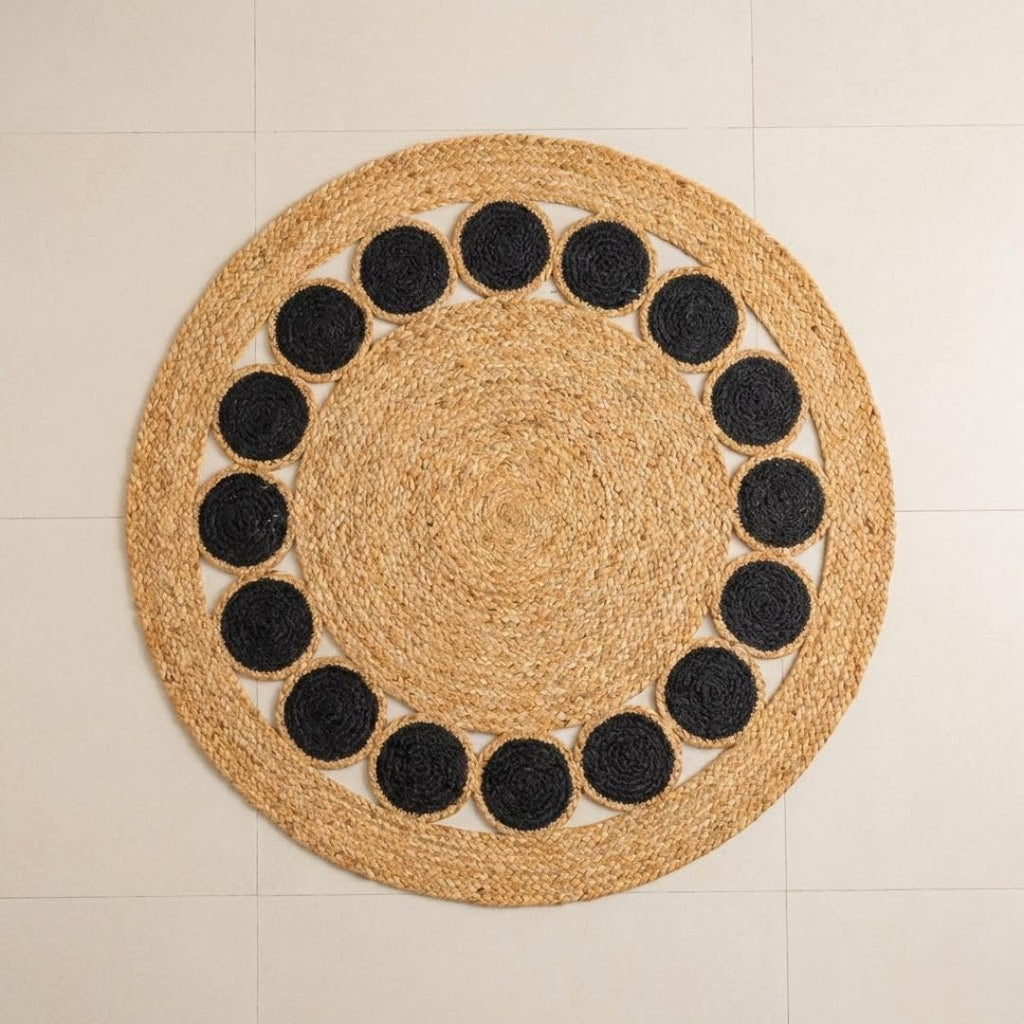 ATRANGI STUDIO Round Jute Rug | Handwoven Braided Design Mat | Circular Floor Rug for Living Room, Bedroom, Reading Corner | Boho Home Decor | 3x3 feet, Colourful