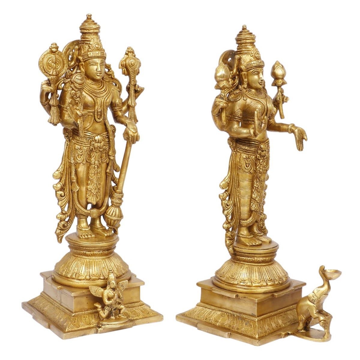 ARTVARKO Big Brass Vishnu Laxmi Murti Lord Bhagwan Vishnu Narayan Lakshmi Statue Idol Murti for Home Decor Mandir Pooja Goddess Laxmi Ji with Vishnu Height 14 Inch