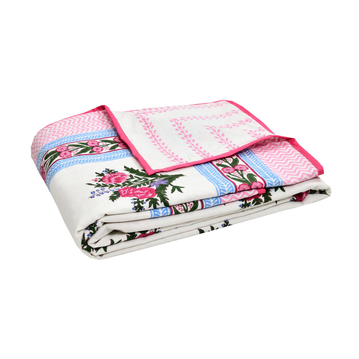 BLOCKS OF INDIA 100% Cotton Dohar King Size Reversible Hand Block Printed Malmal Summer Dohar/Blanket (Pink Green Bunch) Kafalo