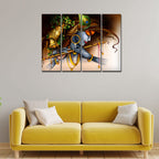 VIBECRAFTS Krishna Playing Flute 4 Pieces Canvas Wall Painting Fitted With Wooden Frame For Home | Office | Living Room | Gift(PTVC4Pcs1_13509)