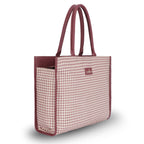 THE CLOWNFISH Moda Collection Multipurpose Faux Leather Handbag For Women 15.6 inch Laptop Bag Box Bag Tote Office Shoulder Bag for Ladies College Girls (Dark Pink Checks)