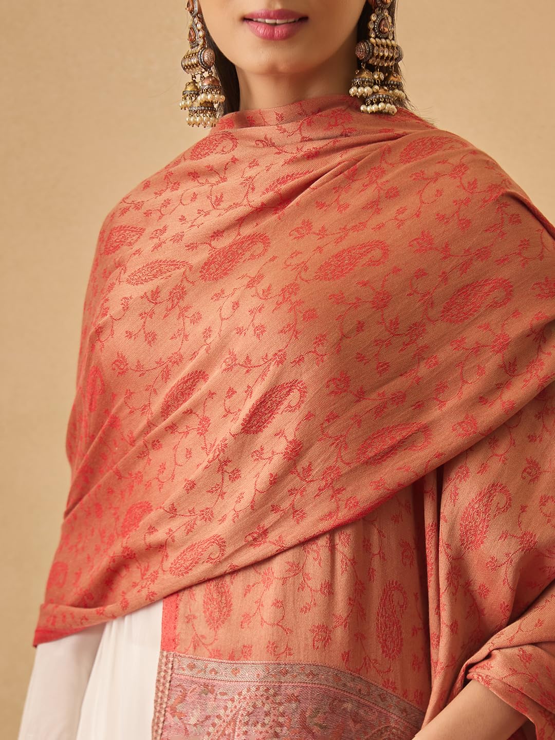 Pashmoda Women Gulpari Kaani Stole, Authentic Kashmiri Luxury Pashmina Style Shawl, Stole, (Size 28x80 Inches, Red Color) MAVST06