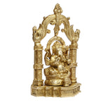 ARTVARKO Brass Ganesha Idol Ganesh Bhagwan Sitting on Singhasana Large Statue God Ganpati Murti for Home Pooja Entrace Décor Good Luck Vastu Decoration Showpiece 10 Inch