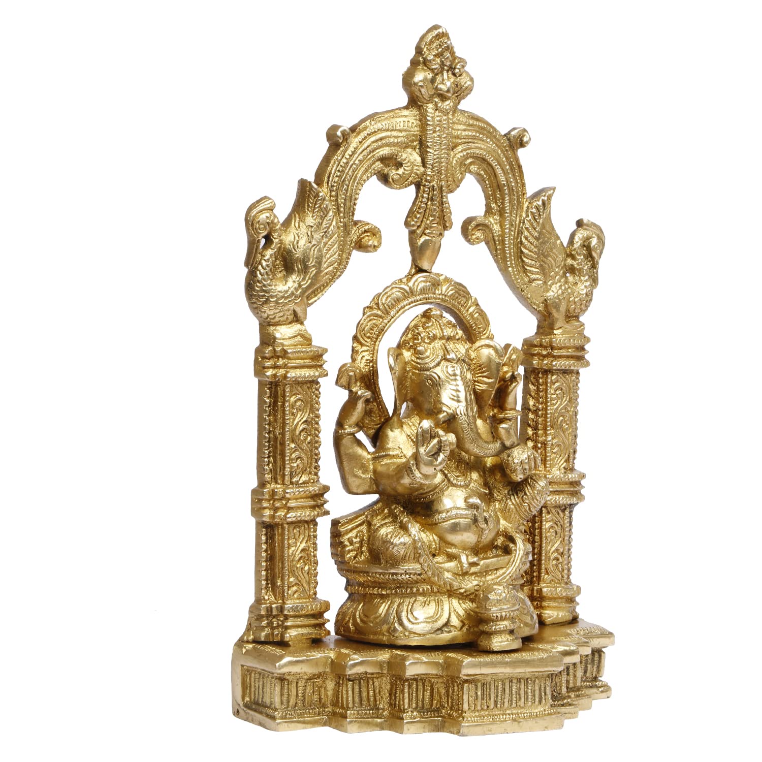 ARTVARKO Brass Ganesha Idol Ganesh Bhagwan Sitting on Singhasana Large Statue God Ganpati Murti for Home Pooja Entrace Décor Good Luck Vastu Decoration Showpiece 10 Inch