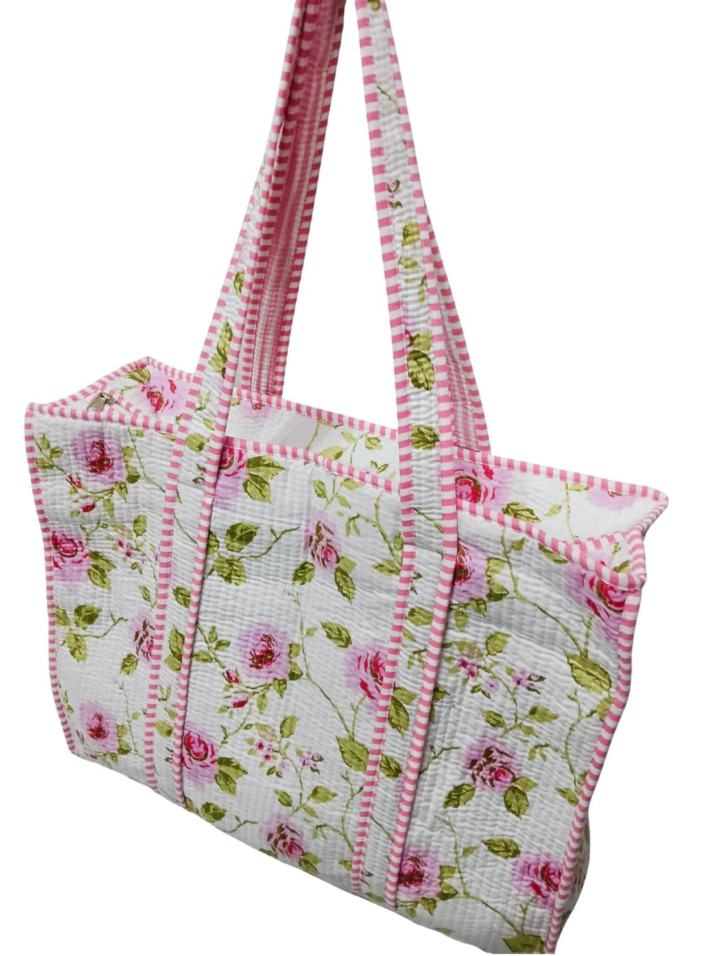 Raj Handicrafts Cotton Printed Tote Bag,Hand Bag Multicolor Quilted Hand Block Floral Printed Women's Carry Bag Shoulder Shopping Tote Bags 18x5.5x16 Inch (White 6)