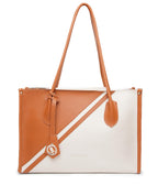 Carrylux Women's Soft & Lightweight Tote Bag | Handbag | 14-inch Laptop Space | Ivory & Tan (Ivory)
