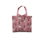 NAYASHI Big Size Printed Cotton Tote Bag | Pichwai Inspired Quilted Shoulder Bag with Inner Pocket & Heavy Metal Zipper | Reusable Shopping, Travel & Daily Use | Cool Pink | 18 x 18 Inches