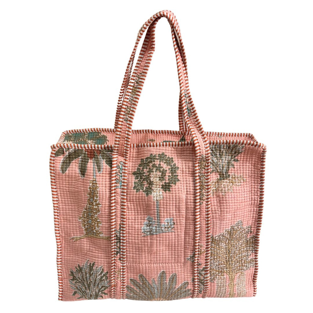Bazaar Bhoot Edition Premium Cotton Quilted Shopping Tote Bag - Multipurpose Long Lasting Foldable Reusable Bag with zipper for Shopping, Travel & Daily Use - Made in India (Peach)