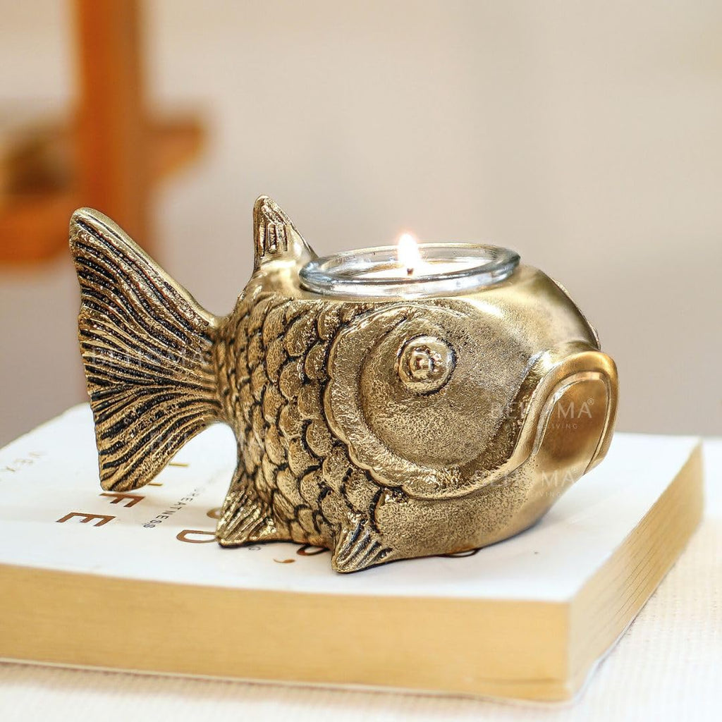 BEHOMA Metal Fish Figurine for Good Luck, Gold, 13.5cm